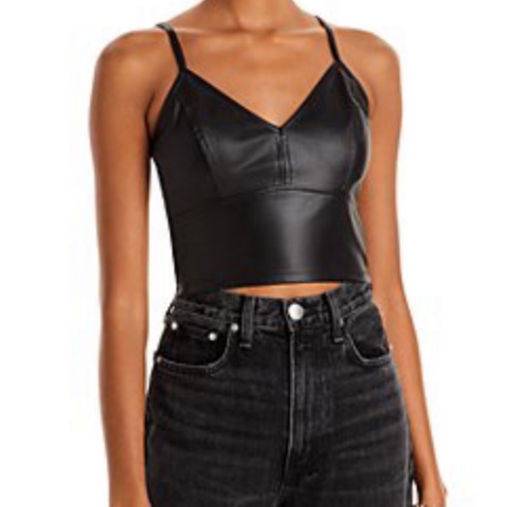 Aqua faux leather crop top